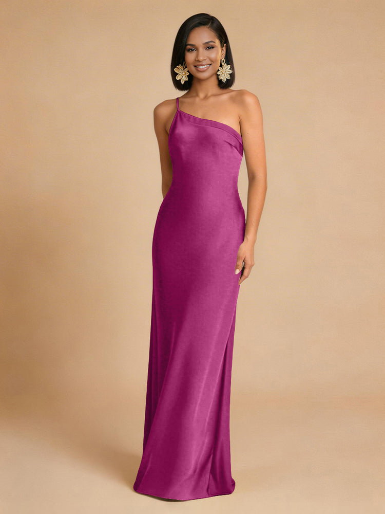 Satin Mermaid One Shoulder Long Simple Bridesmaid Dresses