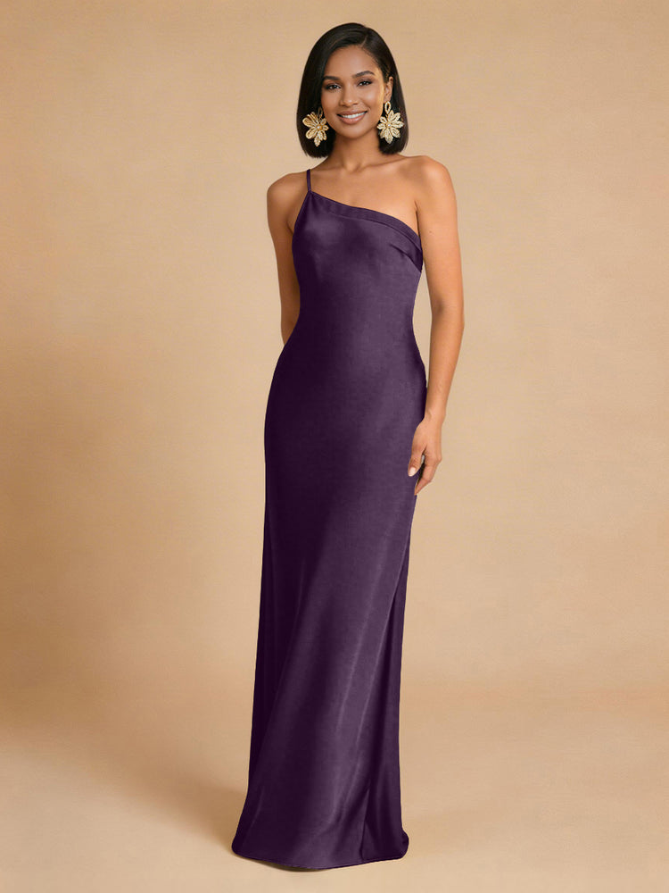 Satin Mermaid One Shoulder Long Simple Bridesmaid Dresses