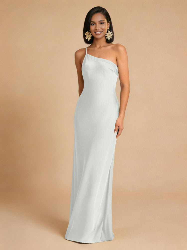 Satin Mermaid One Shoulder Long Simple Bridesmaid Dresses