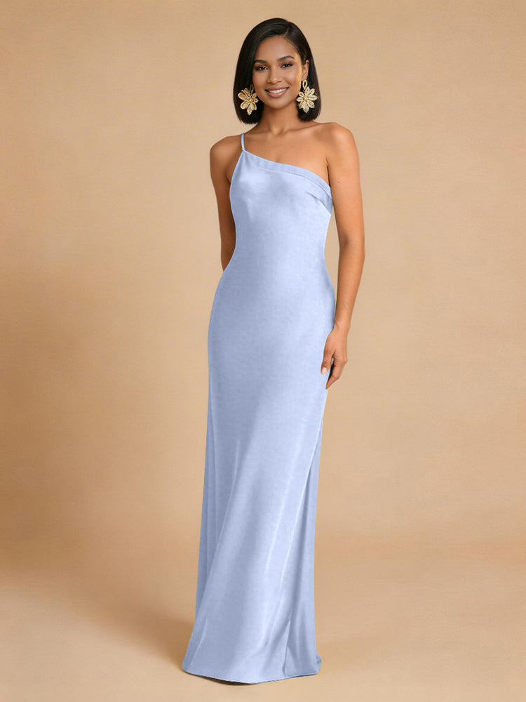 Satin Mermaid One Shoulder Long Simple Bridesmaid Dresses