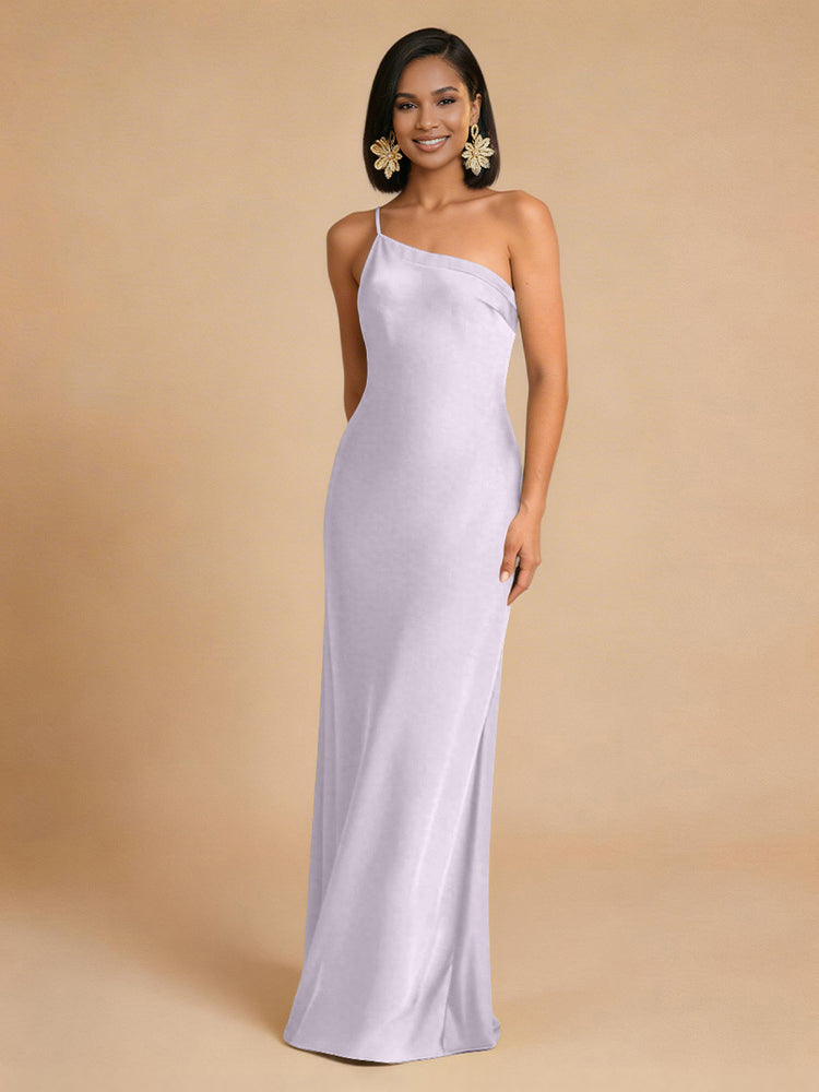 Satin Mermaid One Shoulder Long Simple Bridesmaid Dresses