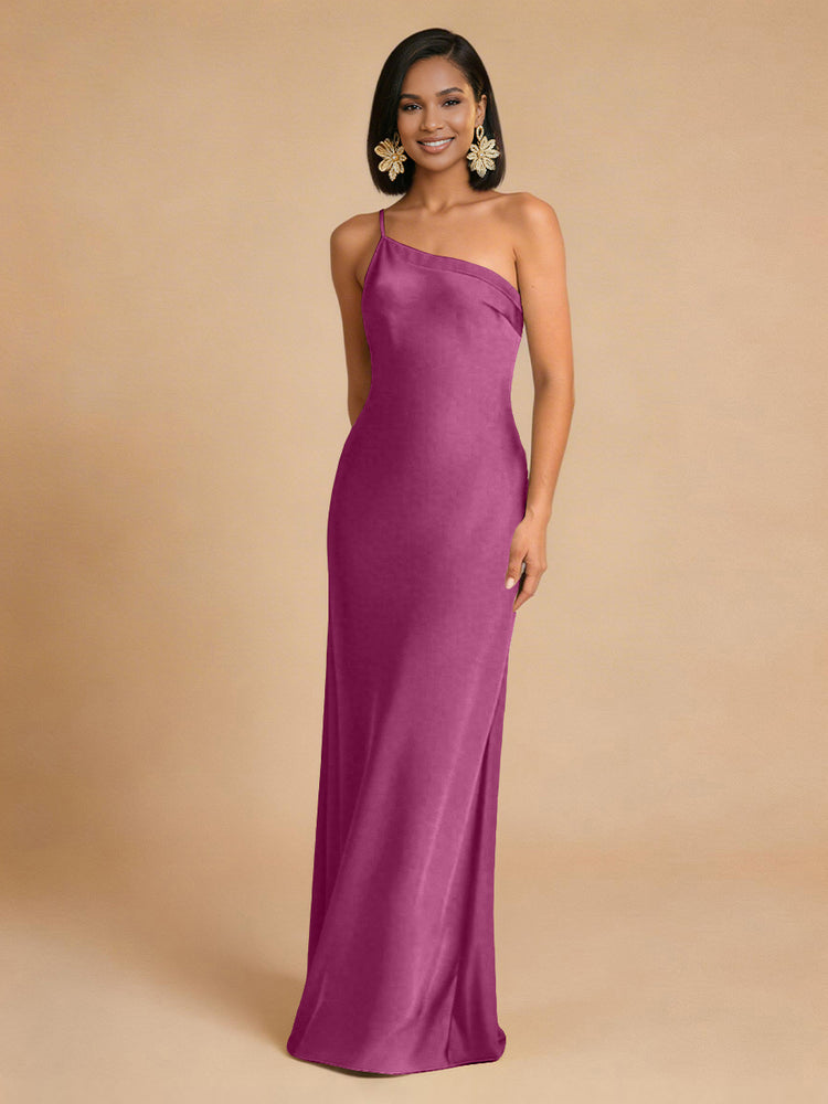 Satin Mermaid One Shoulder Long Simple Bridesmaid Dresses