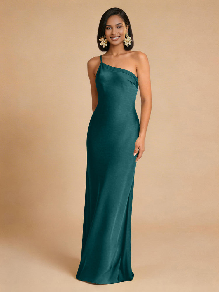 Satin Mermaid One Shoulder Long Simple Bridesmaid Dresses