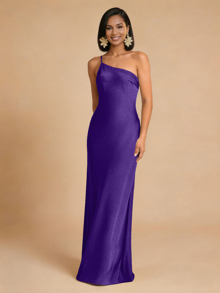 Satin Mermaid One Shoulder Long Simple Bridesmaid Dresses