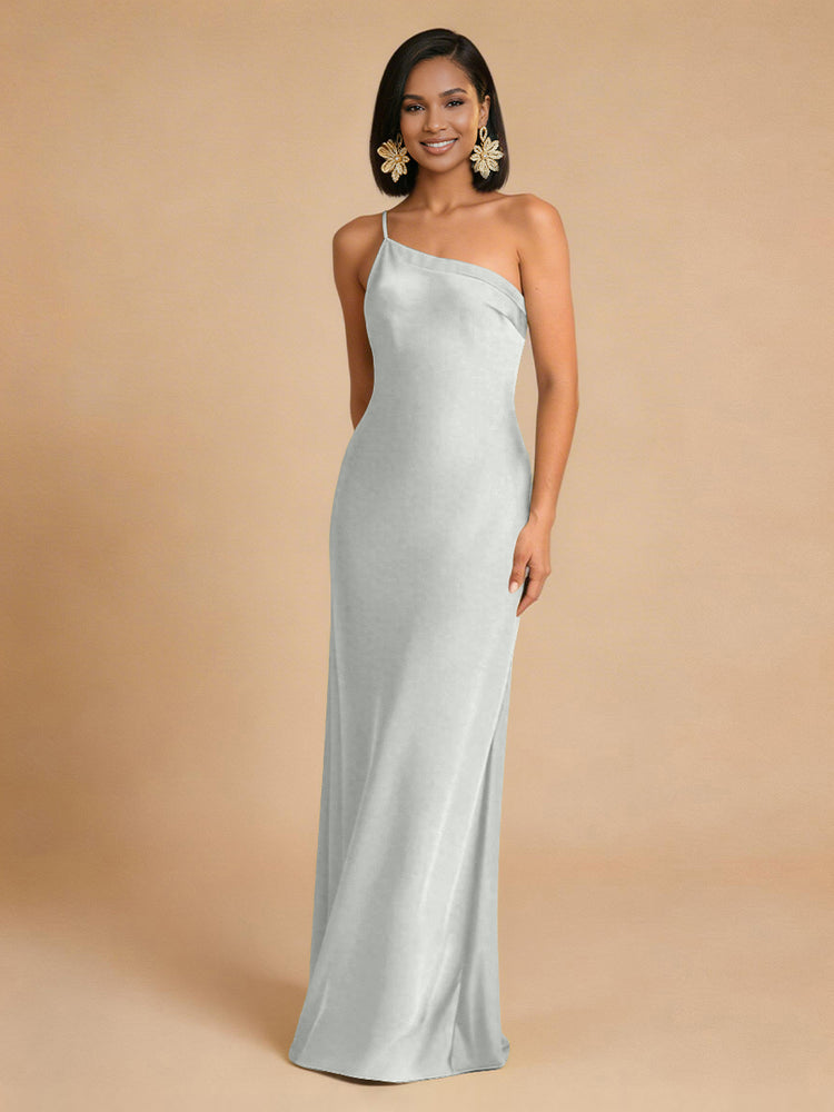 Satin Mermaid One Shoulder Long Simple Bridesmaid Dresses