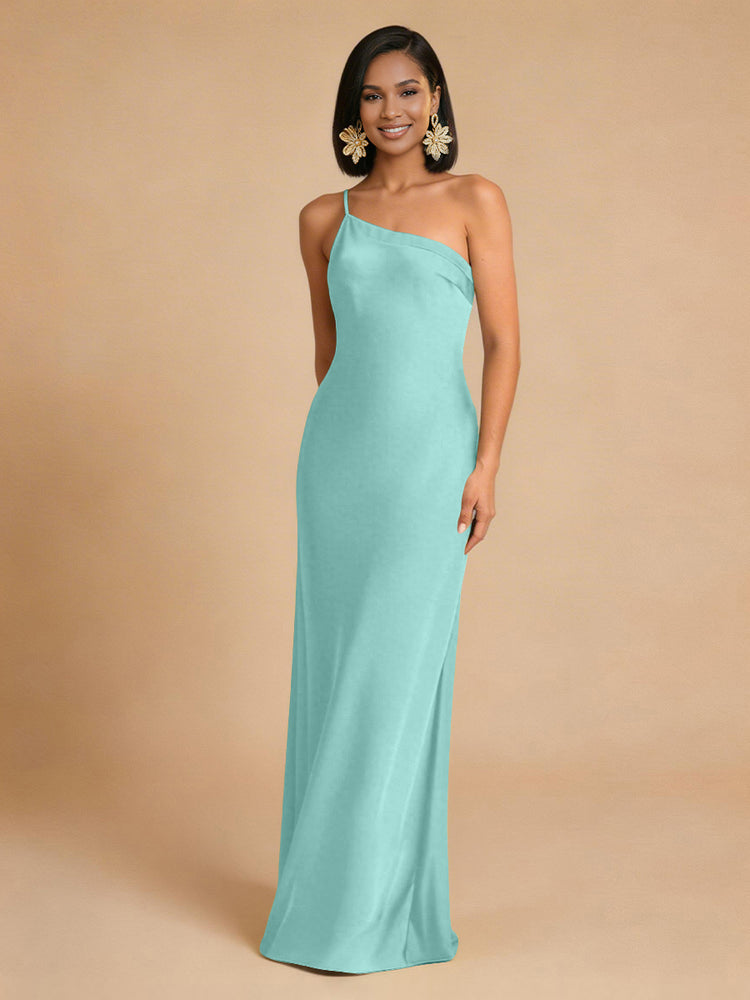 Satin Mermaid One Shoulder Long Simple Bridesmaid Dresses