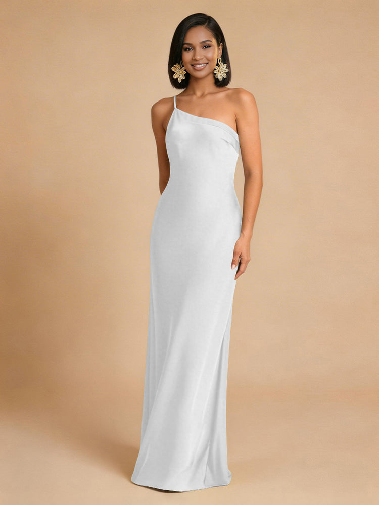 Satin Mermaid One Shoulder Long Simple Bridesmaid Dresses