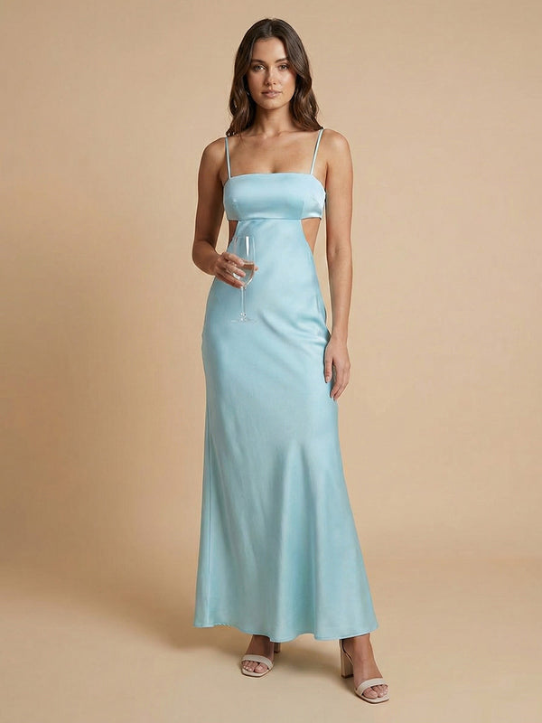 Satin Mermaid Spaghetti Straps Long Simple Bridesmaid Dresses