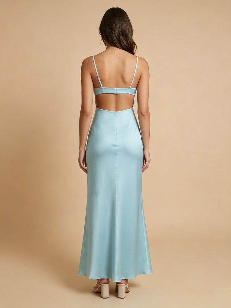 Satin Mermaid Spaghetti Straps Long Simple Bridesmaid Dresses