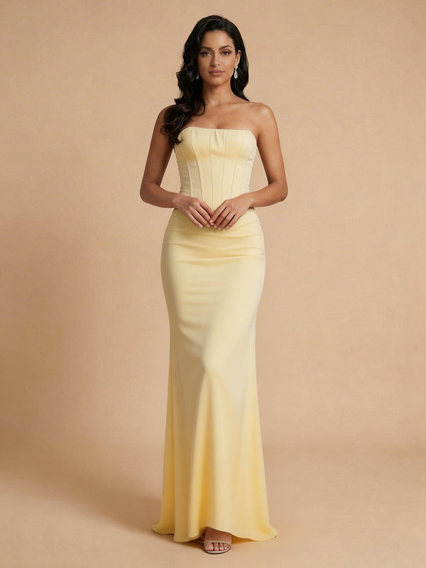 Satin Mermaid Strapless Long Corset Bridesmaid Dresses
