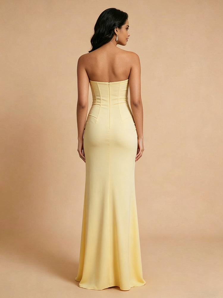 Satin Mermaid Strapless Long Corset Bridesmaid Dresses