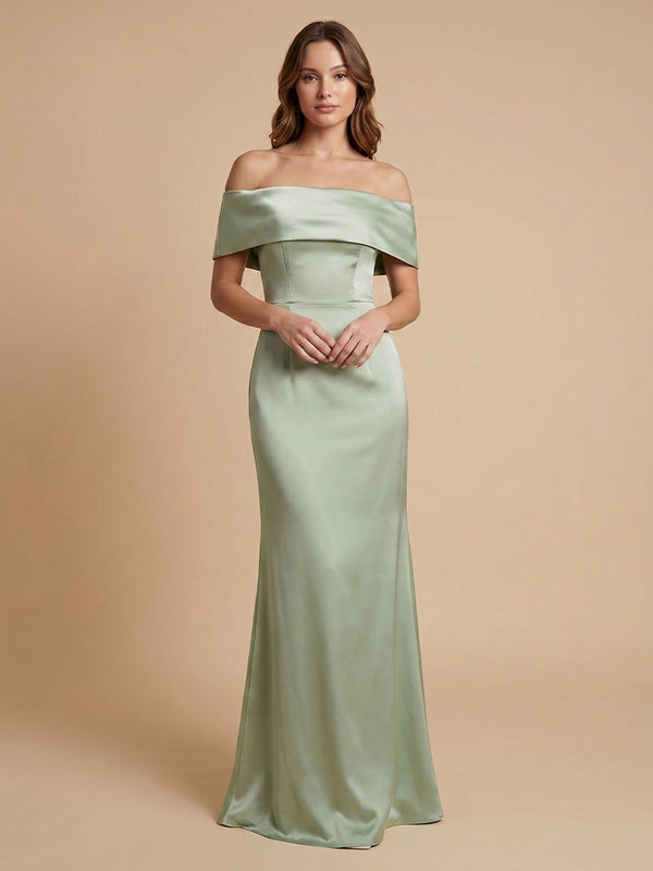 Satin Mermaid Off the Shoulder Floor Length Simple Bridesmaid Dresses