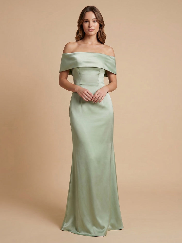 Satin Mermaid Off the Shoulder Floor Length Simple Bridesmaid Dresses