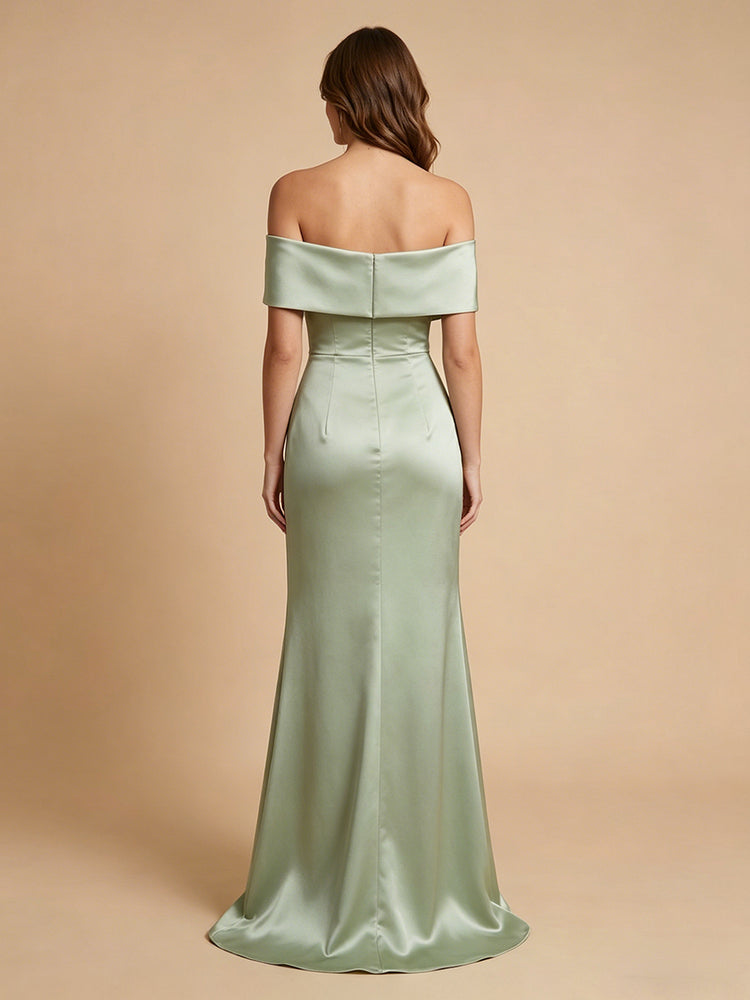 Satin Mermaid Off the Shoulder Floor Length Simple Bridesmaid Dresses