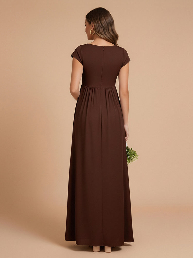Satin A-Line V Neck Long Maternity Dresses with Side Slit