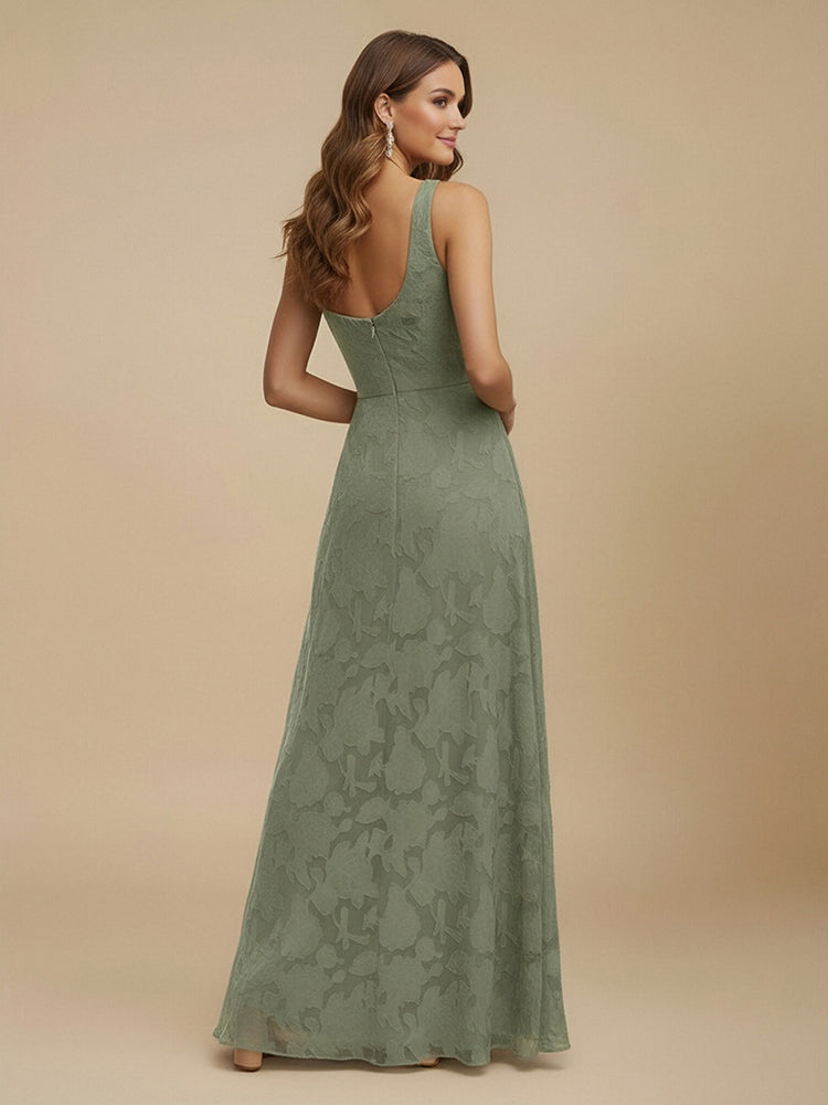 Jacquard A-Line One Shoulder Long Bridesmaid Dresses with Slit