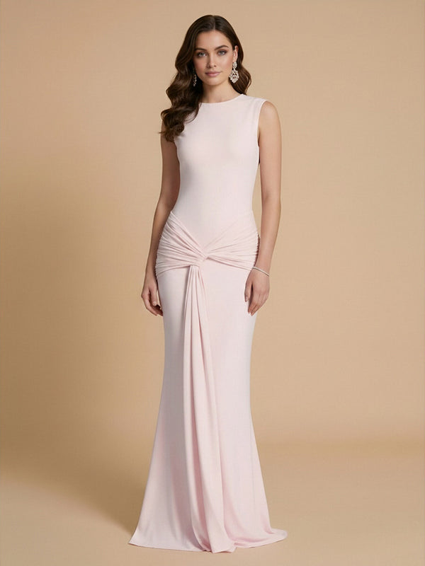 Jersey Mermaid Scoop Neck Long Bridesmaid Dresses with Sash
