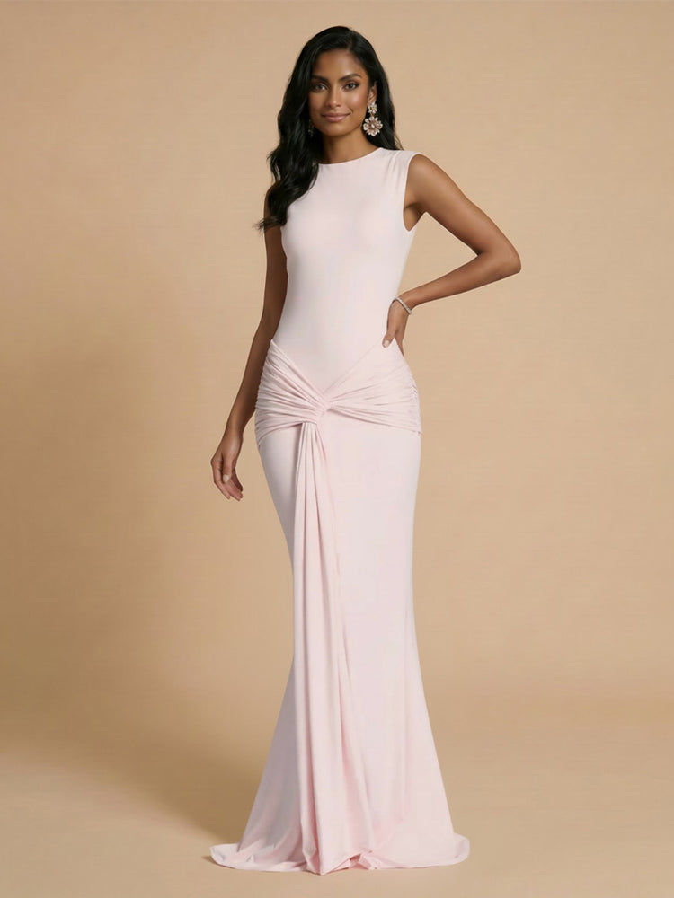 Jersey Mermaid Scoop Neck Long Bridesmaid Dresses with Sash