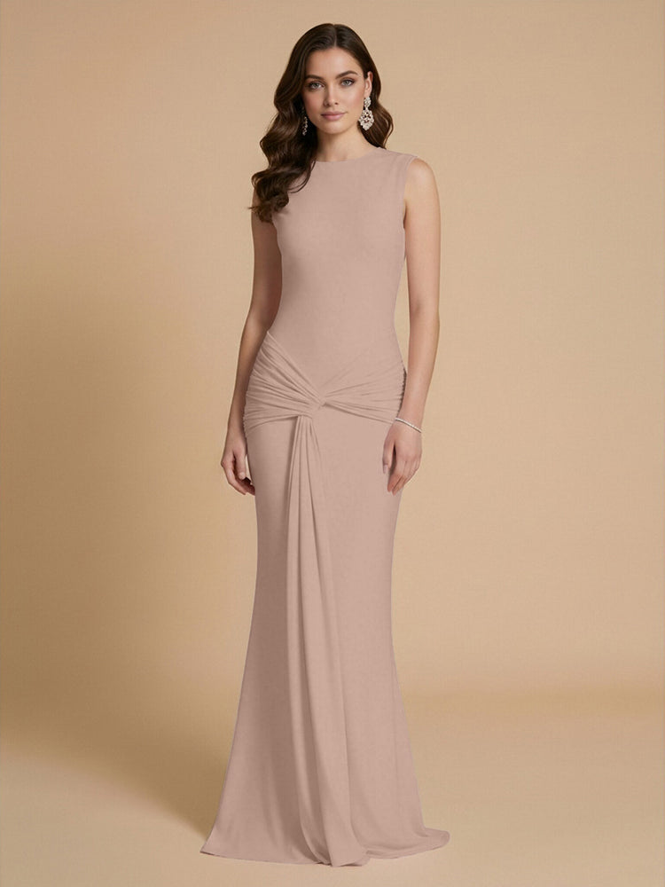 Jersey Mermaid Scoop Neck Long Bridesmaid Dresses with Sash