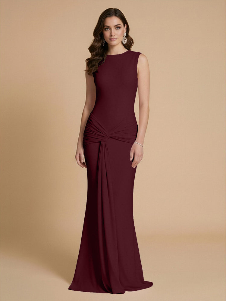 Jersey Mermaid Scoop Neck Long Bridesmaid Dresses with Sash