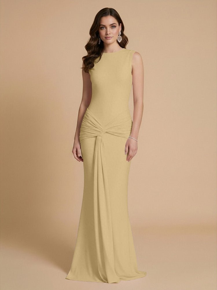 Jersey Mermaid Scoop Neck Long Bridesmaid Dresses with Sash