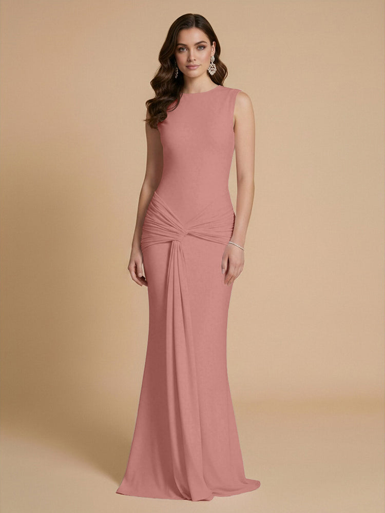Jersey Mermaid Scoop Neck Long Bridesmaid Dresses with Sash