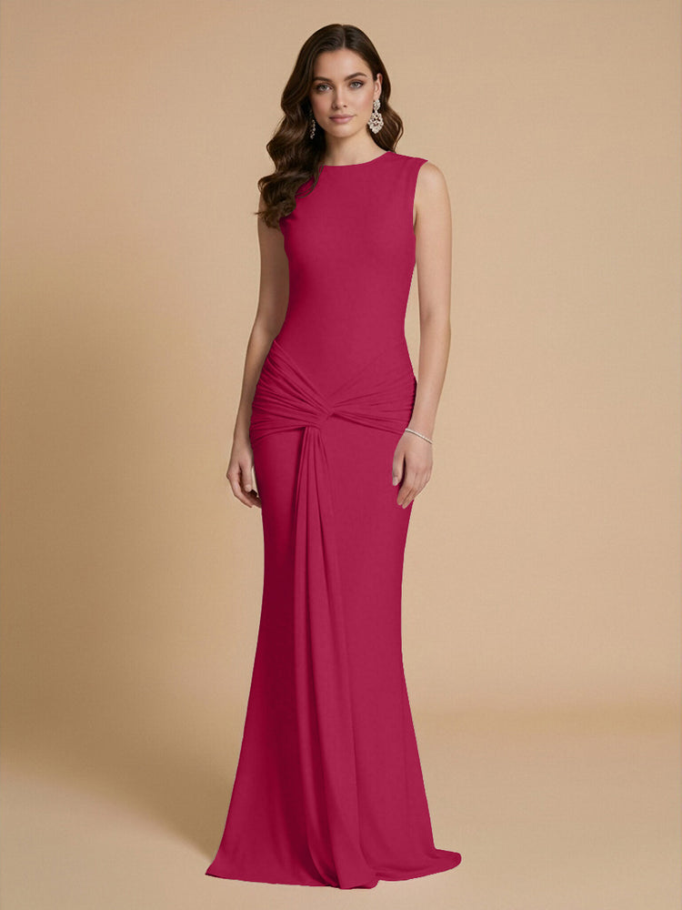 Jersey Mermaid Scoop Neck Long Bridesmaid Dresses with Sash