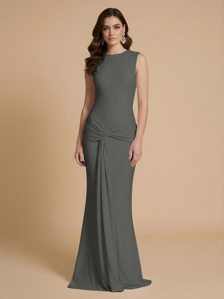 Jersey Mermaid Scoop Neck Long Bridesmaid Dresses with Sash