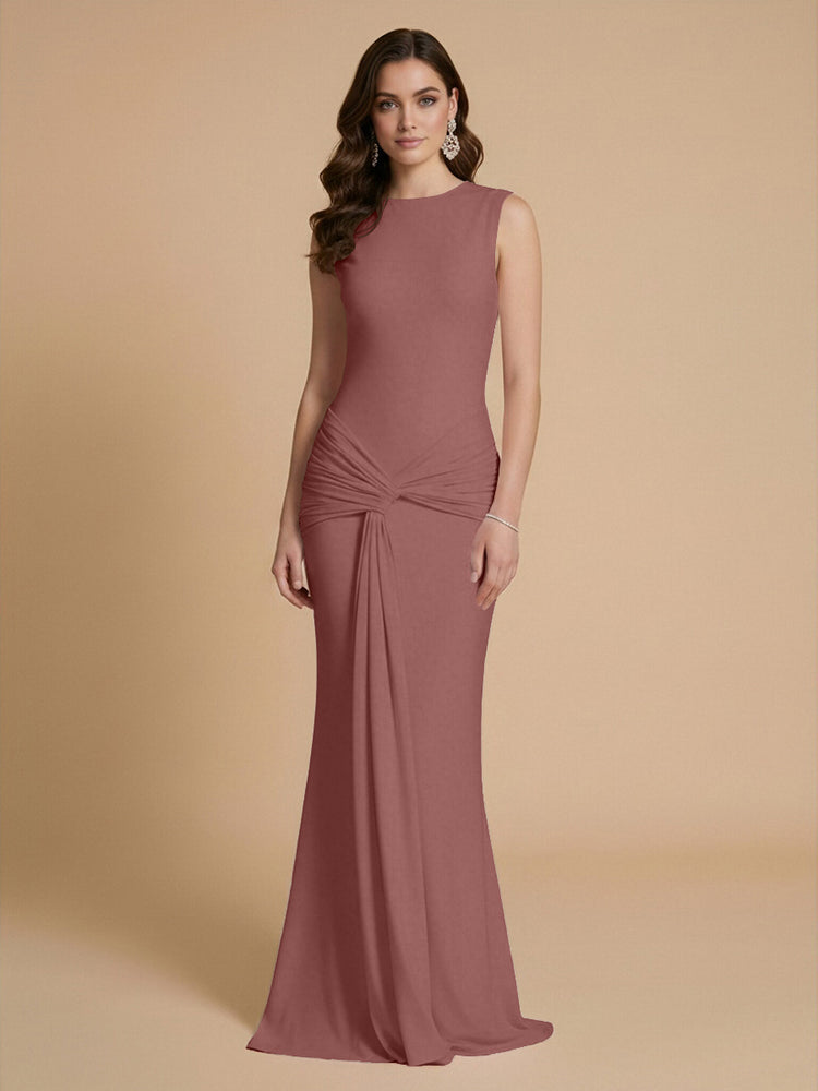 Jersey Mermaid Scoop Neck Long Bridesmaid Dresses with Sash