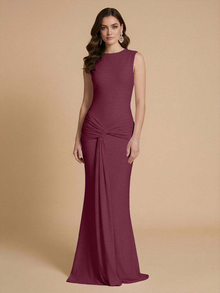 Jersey Mermaid Scoop Neck Long Bridesmaid Dresses with Sash