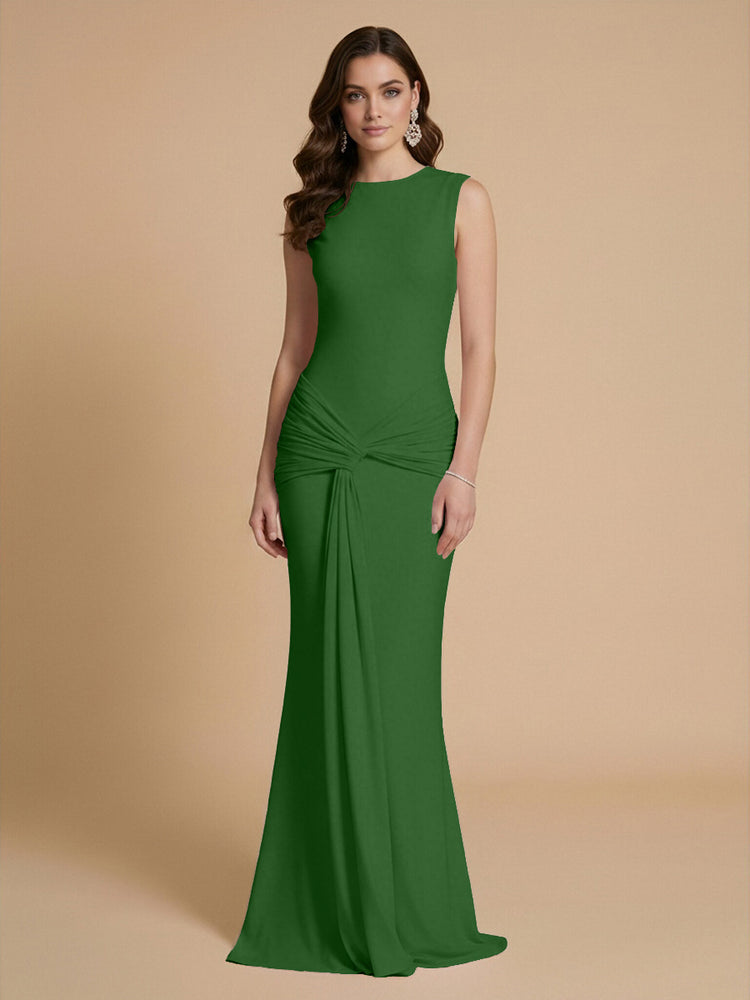 Jersey Mermaid Scoop Neck Long Bridesmaid Dresses with Sash