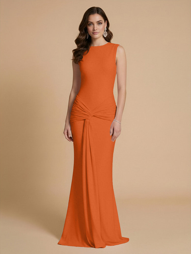 Jersey Mermaid Scoop Neck Long Bridesmaid Dresses with Sash