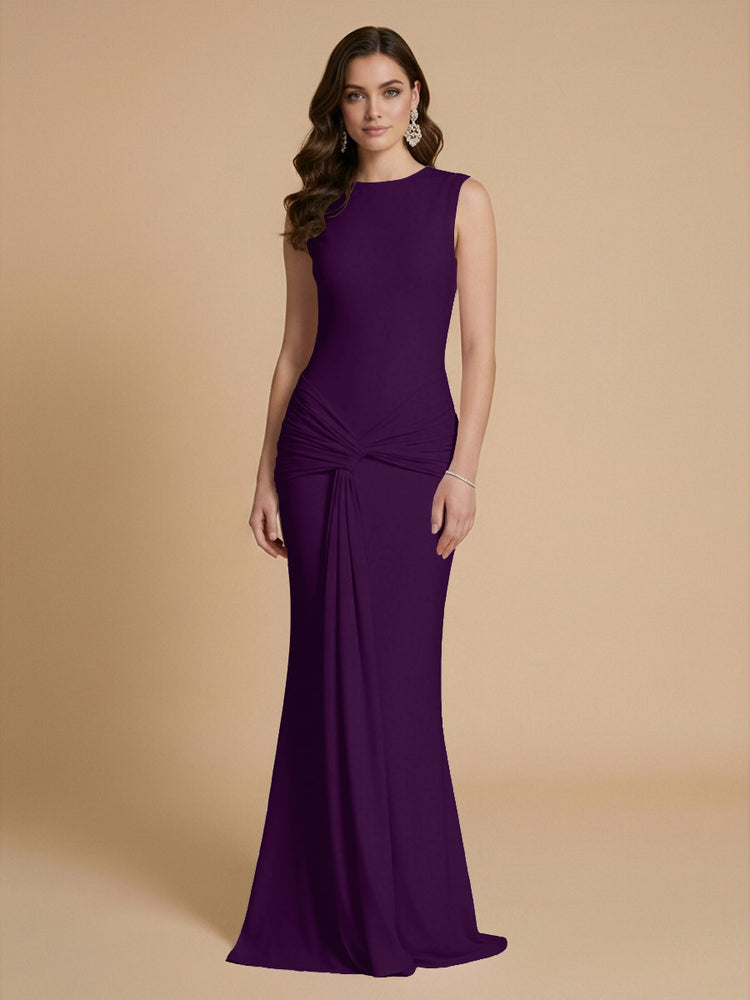 Jersey Mermaid Scoop Neck Long Bridesmaid Dresses with Sash