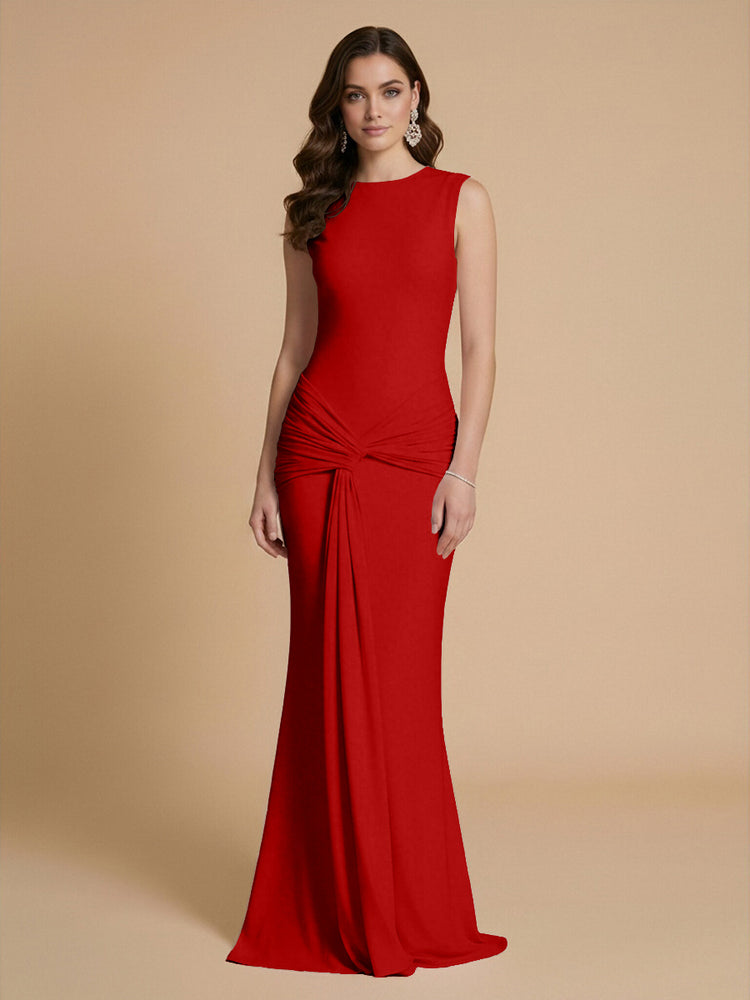 Jersey Mermaid Scoop Neck Long Bridesmaid Dresses with Sash