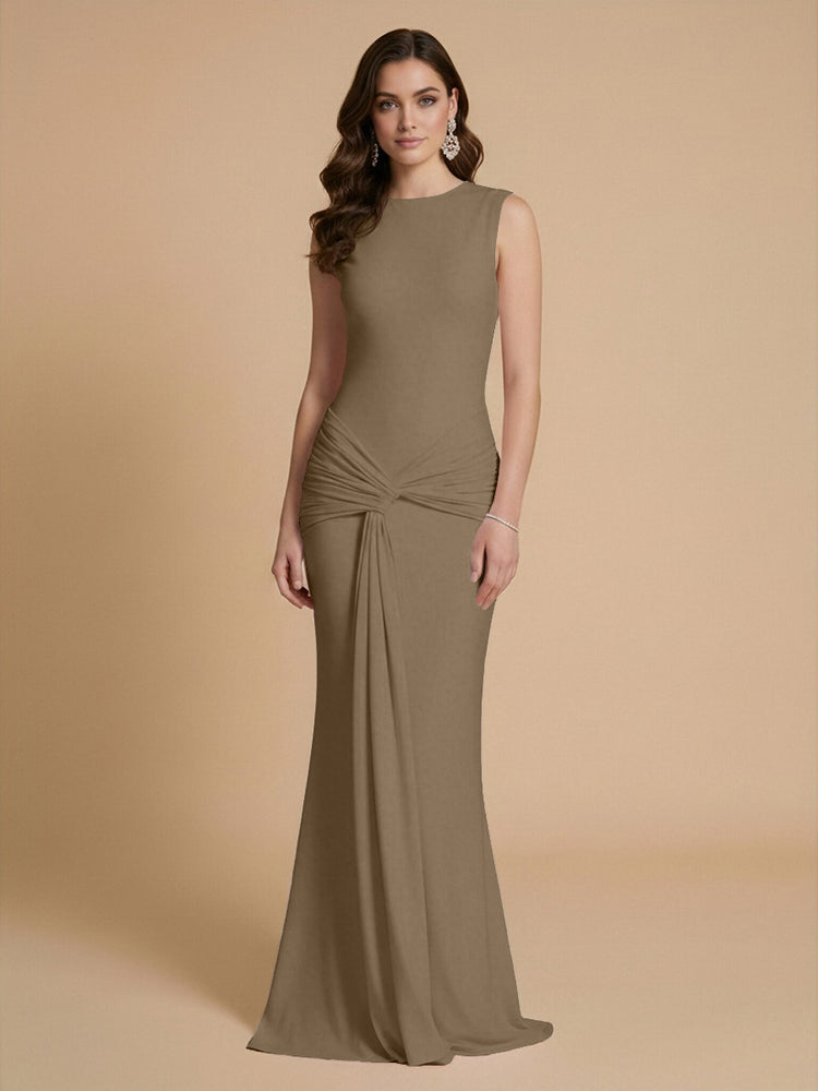 Jersey Mermaid Scoop Neck Long Bridesmaid Dresses with Sash