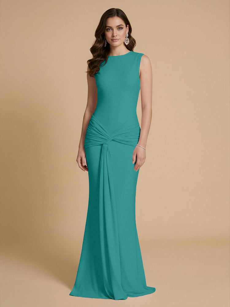 Jersey Mermaid Scoop Neck Long Bridesmaid Dresses with Sash