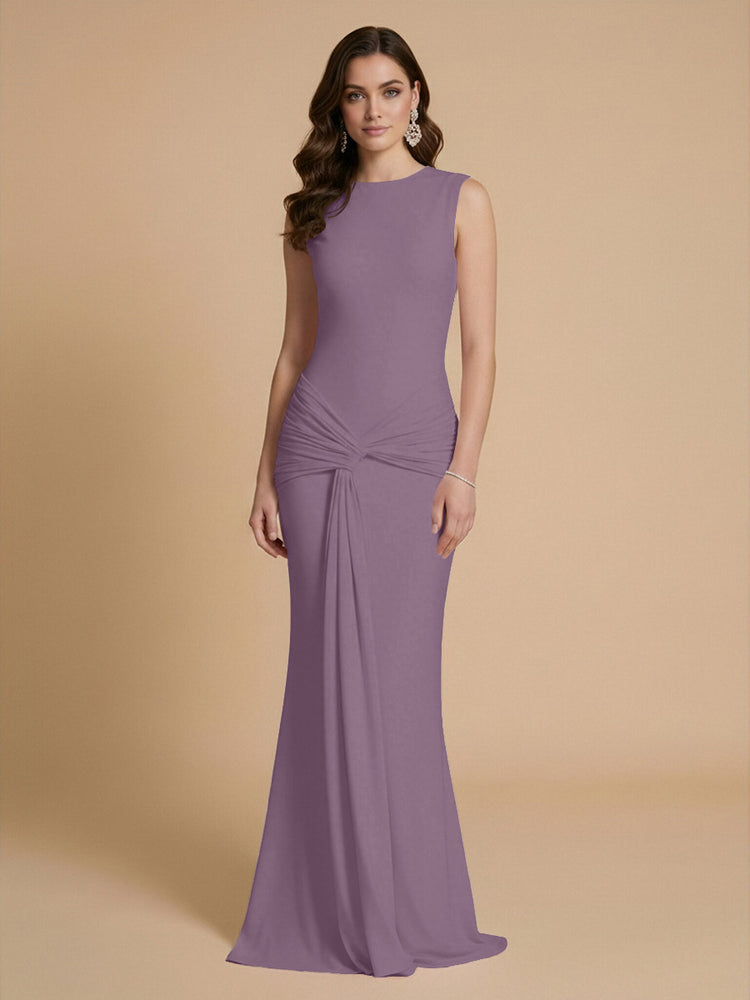 Jersey Mermaid Scoop Neck Long Bridesmaid Dresses with Sash