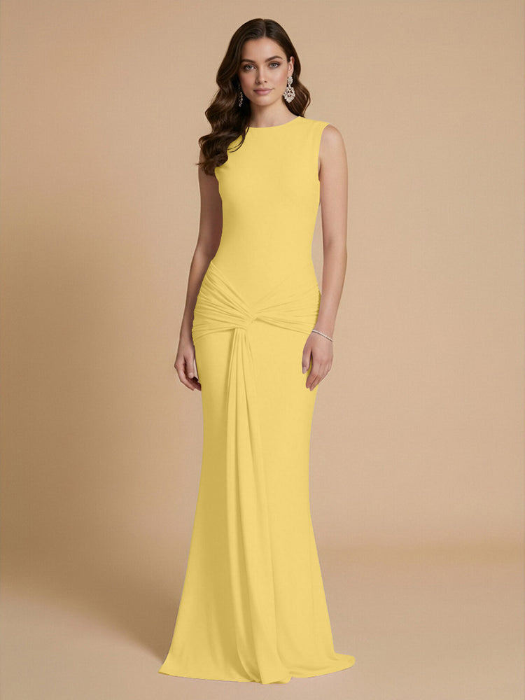 Jersey Mermaid Scoop Neck Long Bridesmaid Dresses with Sash