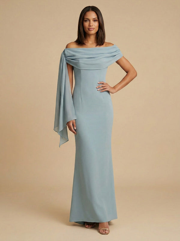 Jersey Mermaid Off the Shoulder Long Bridesmaid Dresses with Sash