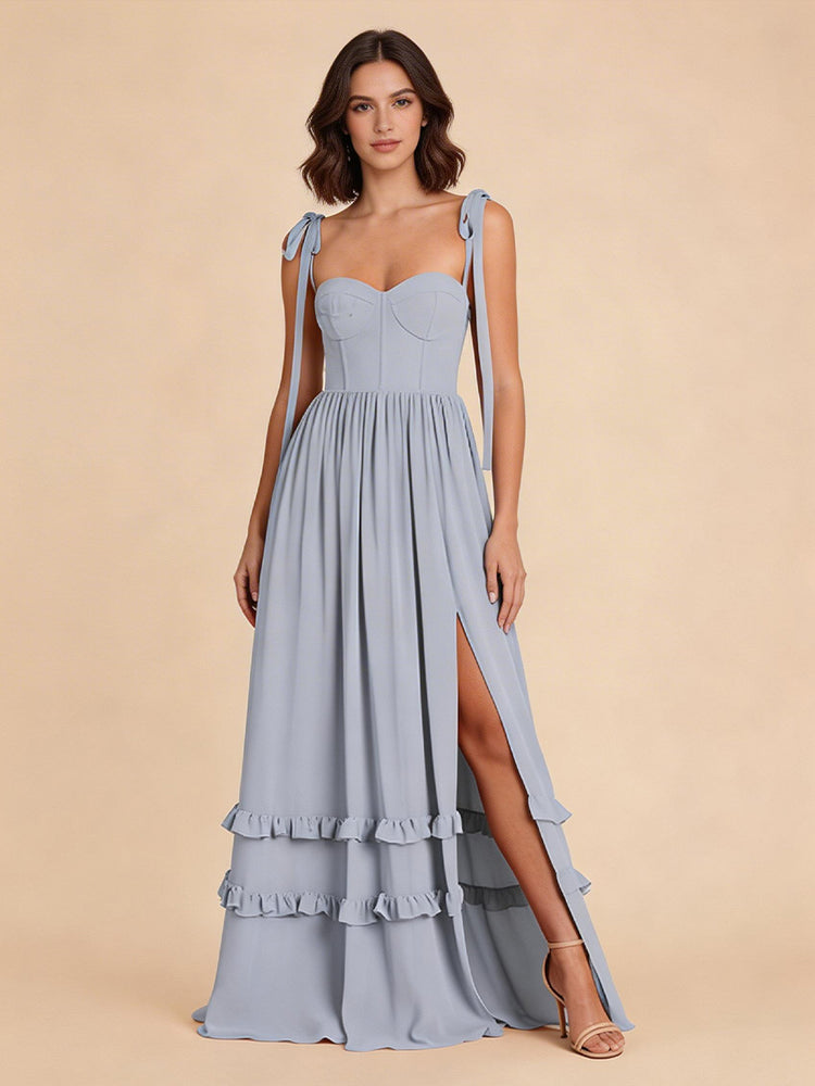 Jersey A-Line Sweetheart Long Bridesmaid Dresses with Side Slit