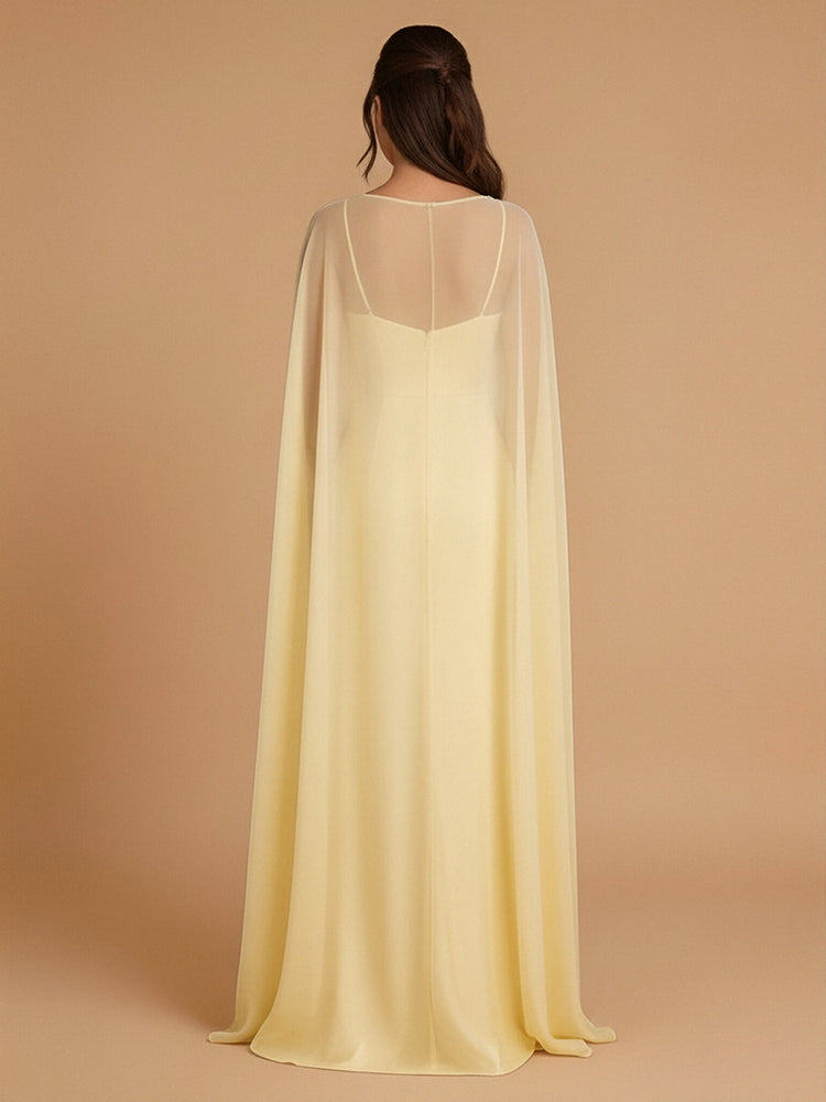 Satin Mermaid Spaghetti Straps Long Bridesmaid Dresses with Cape