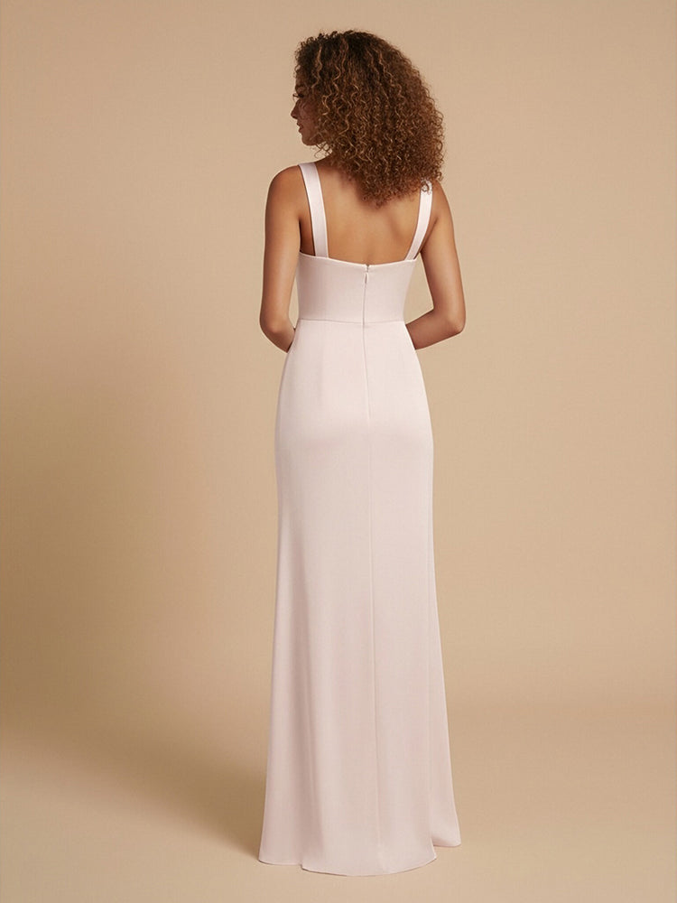 Satin Mermaid V Neck Sleeveless Simple Bridesmaid Dresses