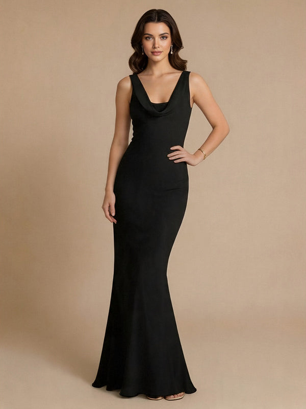 Jersey Mermaid V Neck Long Bridesmaid Dresses with Pleats