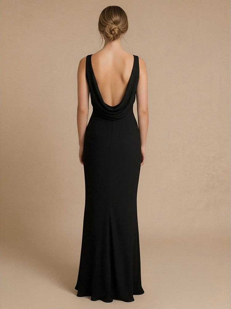 Jersey Mermaid V Neck Long Bridesmaid Dresses with Pleats