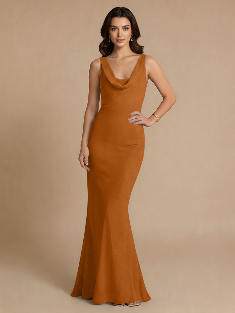Jersey Mermaid V Neck Long Bridesmaid Dresses with Pleats