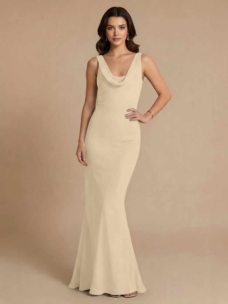 Jersey Mermaid V Neck Long Bridesmaid Dresses with Pleats