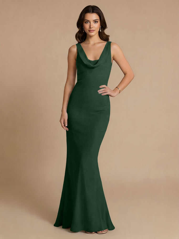Jersey Mermaid V Neck Long Bridesmaid Dresses with Pleats