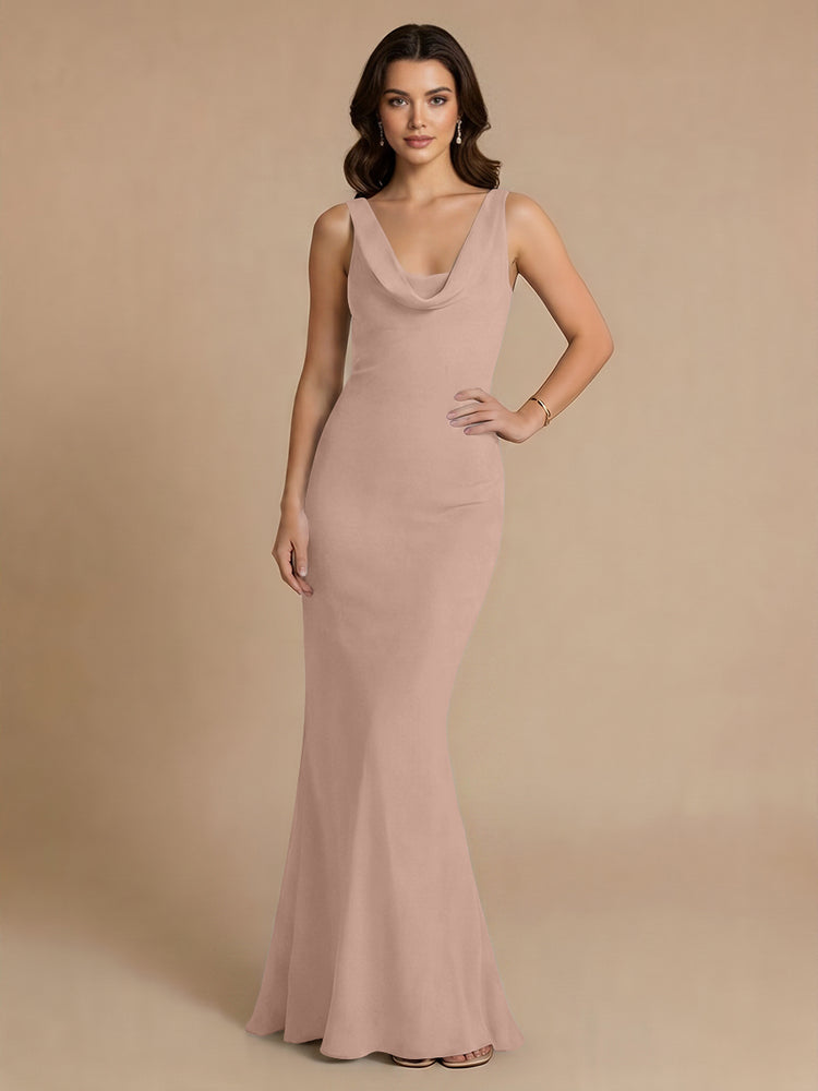 Jersey Mermaid V Neck Long Bridesmaid Dresses with Pleats