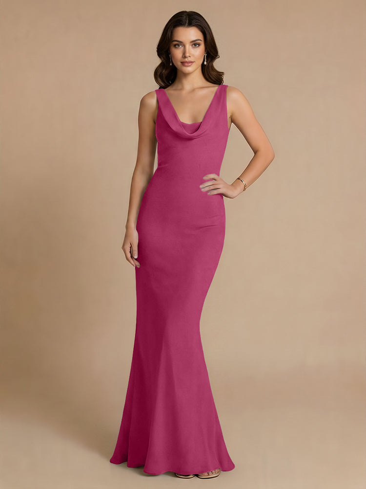 Jersey Mermaid V Neck Long Bridesmaid Dresses with Pleats