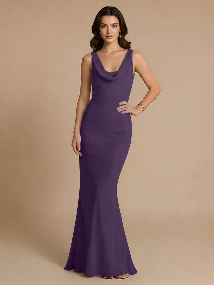 Jersey Mermaid V Neck Long Bridesmaid Dresses with Pleats